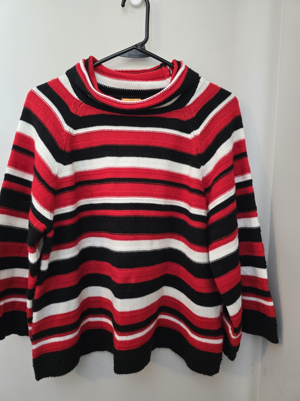 Ruby Rd. Red, Black & White Striped Turtleneck Sweater